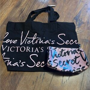 Lot of 2 Vintage Y2K Victoria’s Secret Large Tote & Cosmetic Bag